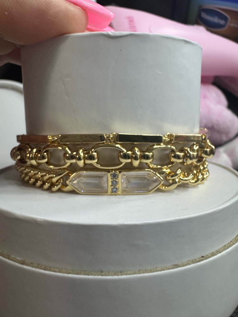 bp Gold-Tone Bracelet Stack with Clear Crystal Accents
